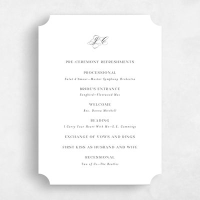 White Ticket Wedding Program - Cortona