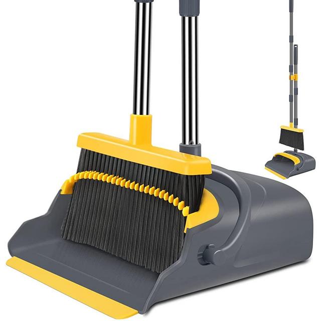 kelamayi Broom and Dustpan Set for Home，Broom and Dustpan Set, Broom Dustpan Set, Broom and Dustpan Combo for Office, Stand Up Broom and Dustpan (Gray&Yellow)