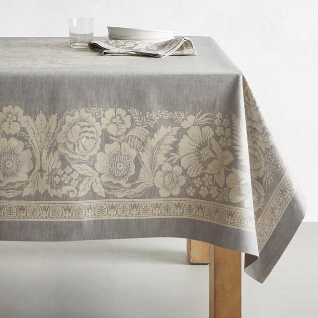 Vintage Floral Jacquard Tablecloth, 70" X 108", Grey