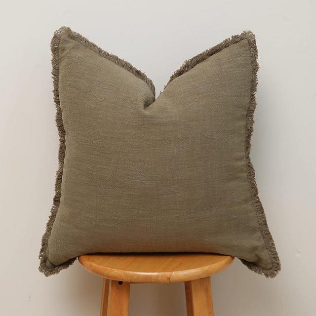 Hckot Spring Pillow Cover 20x20 Inch Green Throw Pillow Cover with Tassel Fringed Decorative Rustic Throw Pillows for Couch Sofa Bed Boho Cushion Covers Decor Green