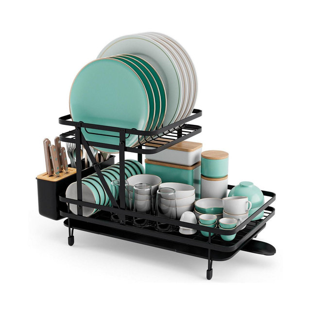 2-Tier Collapsible Dish Rack with Removable Drip Tray