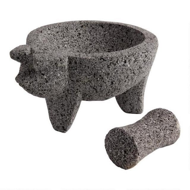 Pig Shaped Lava Stone Molcajete Mortar and Pestle