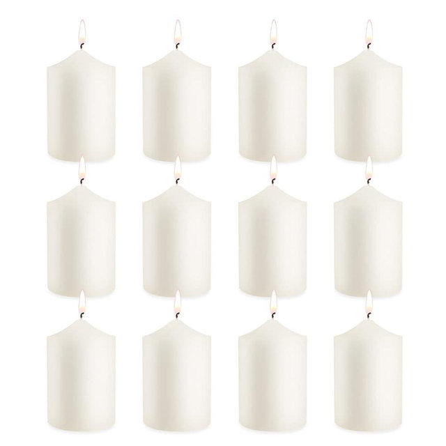 12 Pack Ivory 2x3 Inch Pillar Candles, 22 Hours Unscented Column Candles, Dripless Smokeless Unscented Candles for Home Weddings Restaurant Spa Church and Emergency