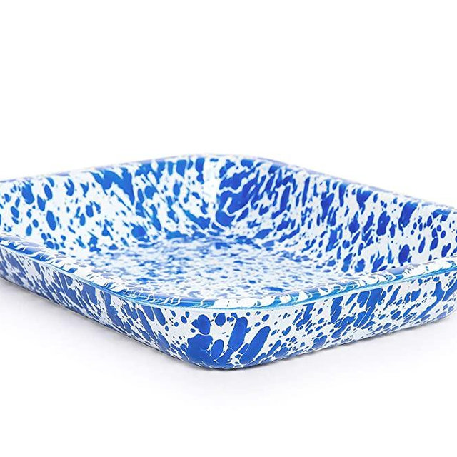 Enamelware Small Open Roaster, 10.5 x 8 inches, Blue/White Splatter (Single)