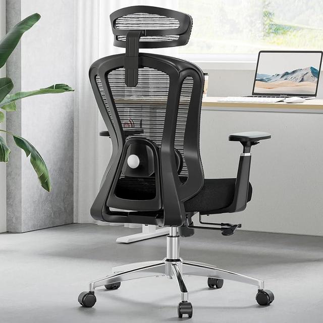 Farini Ergonomic Office Chair, Home Office Mesh Chair with Lumbar Support,3D Armrests and Adjustable Headrest, Computer Desk Chair High Back for Heavy People, Black
