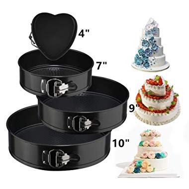 Springform Cake Pan Set,3pcs Round(7"/9"/10") and 1pcs Heart Shaped(4"),Premium Leakproof Nonstick Steel Cheesecake Bakeware Pan Set