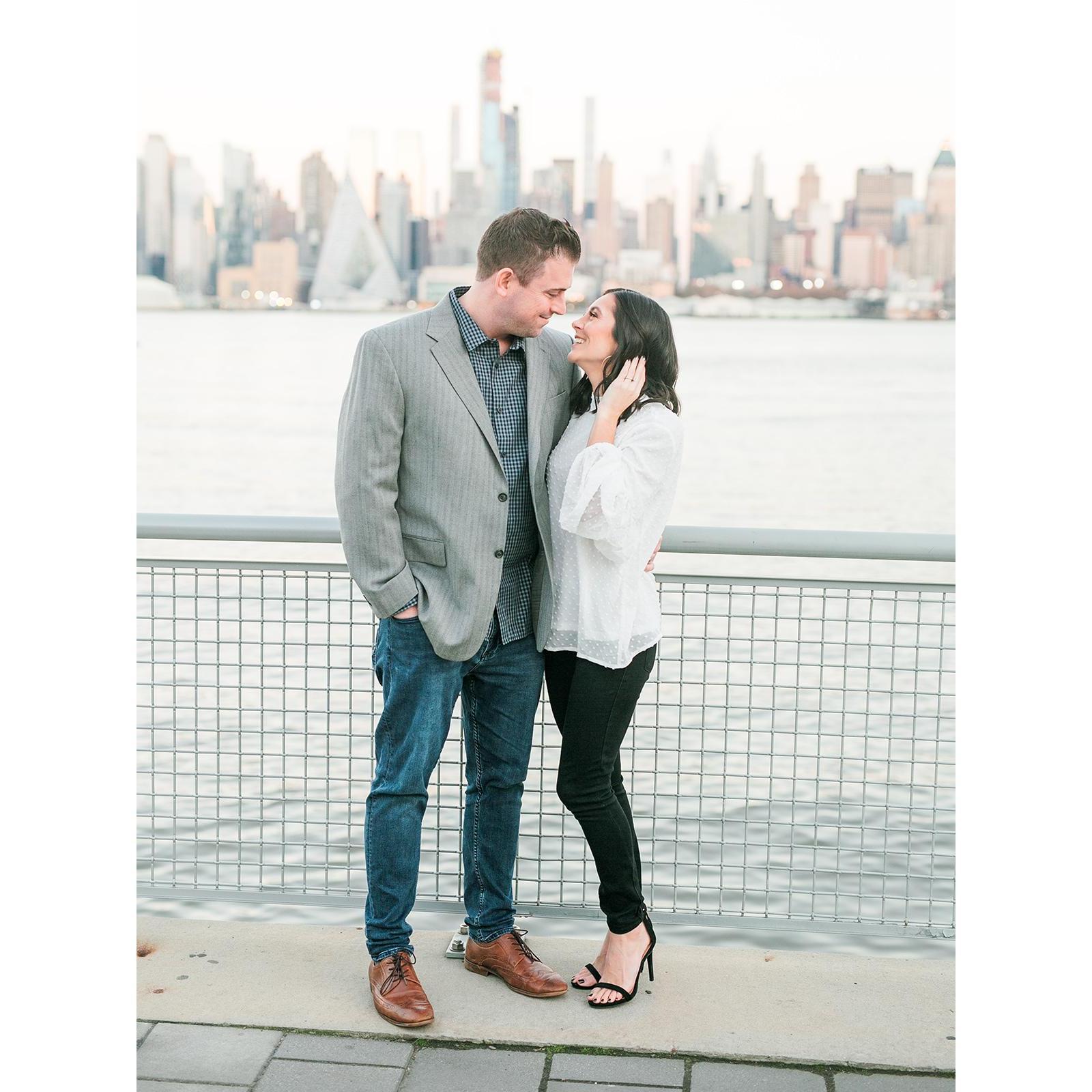 Engagement photos at the ferry terminal in Weehawken, NJ