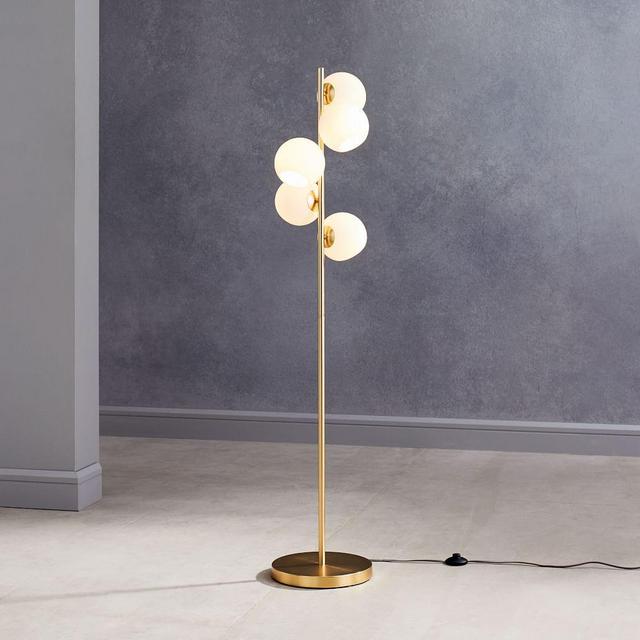 Staggered Glass Floor Lamp, 5-Light, Milk Glass, Antique Brass