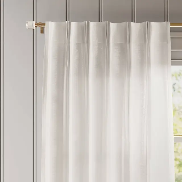 34"x108" Light Filtering Pebbled Satin Curtain Panel Ivory - Threshold™: Luxury Woven Back Tab Indoor Decor