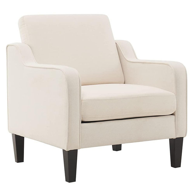VINGLI Mid Century Modern Accent Chair,Beige Fabric Accent Chairs for Living Room Upholstered Armchair with Scooped Arms for Bedroom,Apartment,Studio,Office,Waiting Room,Beige