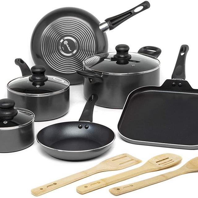 Ecolution Easy Clean Non-Stick Cookware, Dishwasher Safe Pots and Pans Set, 12 Piece, Black