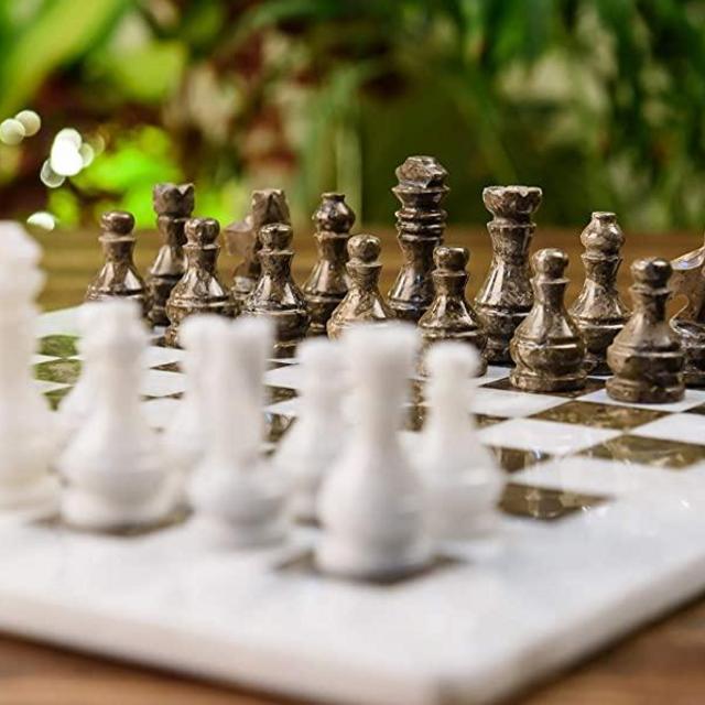 RADICALn White and Grey Oceanic Handmade Weighted Marble Popular Classic Staunton Tournament Chess Set - Ambassador Gift Style Logic Play Board Chess Game