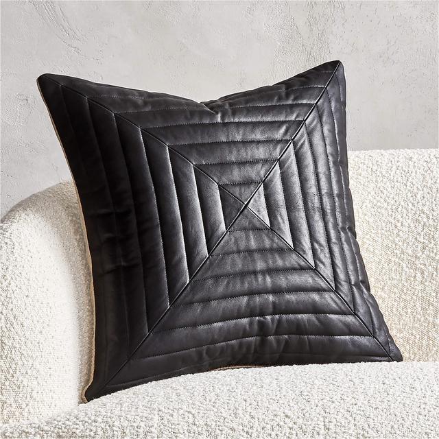 20" Odette Black Leather Throw Pillow with Down-Alternative Insert