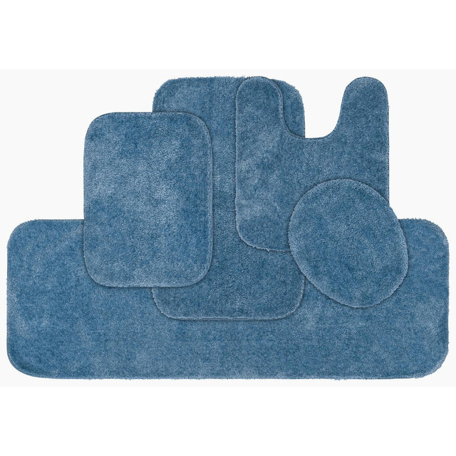 5pc Traditional Nylon Washable Bathroom Rug Set Basin Blue - Garland Rug