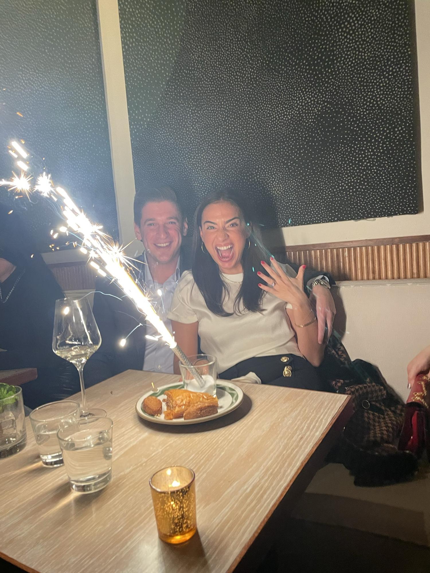 Our engagement dinner where we had our first date! Sitting in the exact same booth :-)