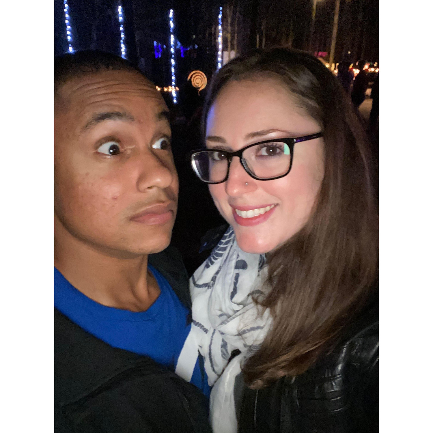 Evans being Evans -- seeing Christmas lights in Grovetown, GA.