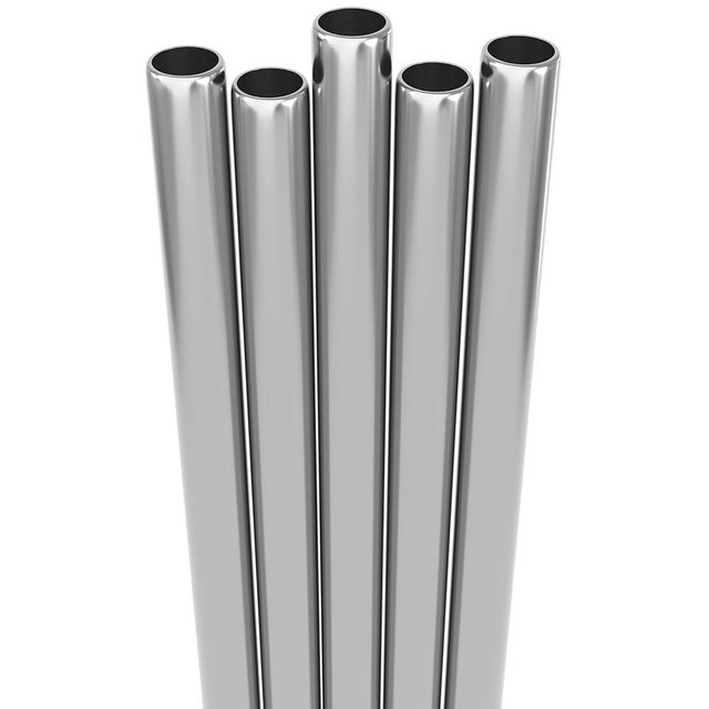 5-Pack Stainless Steel Straws with Cleaning Brush. 9.45" Long Metal Straws Reusable Wide for 20 24 30 Oz Tumblers, Smoothies and Shakes. Dishwasher Safe Hard Drinking Straws. SILVER