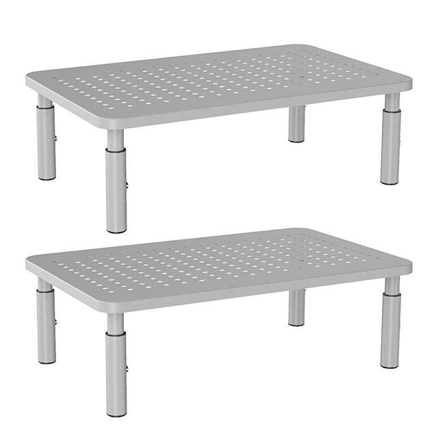 WALI Monitor Stand Riser for Computer, Laptop, Printer, Notebook and All Flat Screen Display with Vented Metal Platform and 3 Height Adjustable Underneath Storage (STT003S-2), Silver, 2 Pack