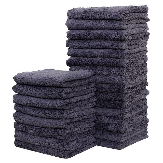 24 Pack Kitchen Dishcloths - Does Not Shed Fluff - No Odor Reusable Dish Towels, Premium Dish Cloths, Super Absorbent Coral Fleece Cleaning Cloths, Nonstick Oil Washable Fast Drying (Grey)