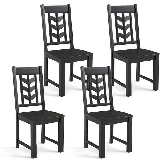 Giantex Wooden Dining Chairs Set of 4, Kitchen Chairs w/Rubber Wood Frame & Leaf-Shaped High Back, Max Load 400 LBS, Farmhouse Armless Dinette Side Chairs for Living Dining Room Restaurant, Black