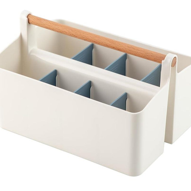 Vidifor Large Portable Basket with Handle, Plastic Craft Storage Organizer Caddy Tote with Adjustable Divided for Makeup Art Supplies, Sewing, Colored Pencils-Blue