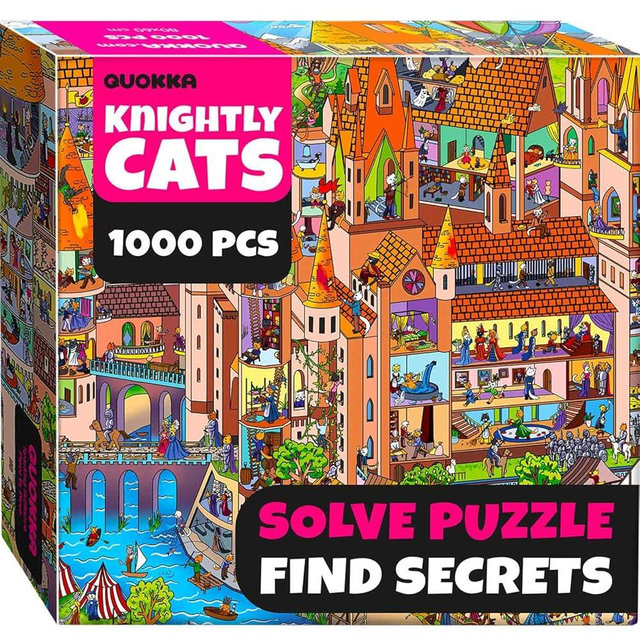 QUOKKA 1000 Piece Jigsaw Puzzle for Adults Nighty Cats – Premium Box Packaging with Extra Fun Challenges - Whimsical Cat Puzzle - Perfect for Relaxation & Creativity & Gift Giving