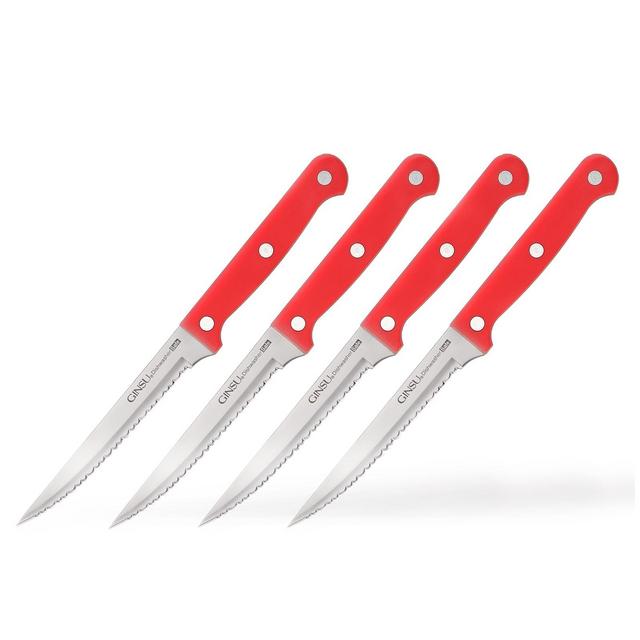 Ginsu Stainless Steel Red Serrated Steak Knives Set 4pc