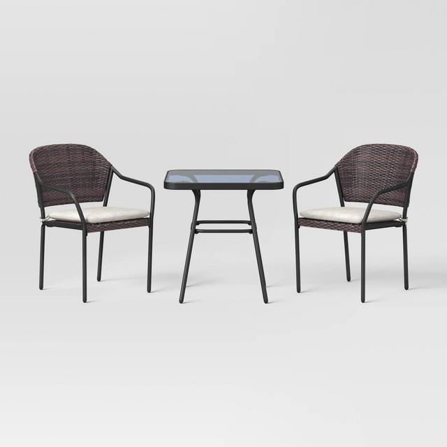 3pc Wicker Bistro Set with Cushions - Dark Brown - Room Essentials™