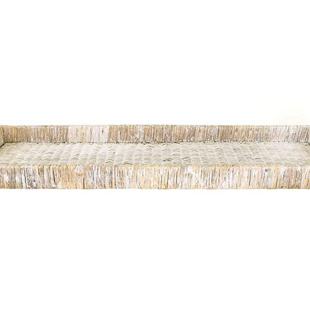 Creative Co-Op DA8753-1 Oversize Decorative Tan Rattan Tray with Metal Handles