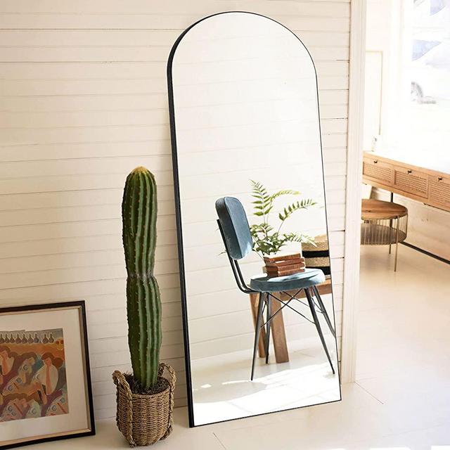 NeuType Arched Full Length Mirror, 65"x22"Full Body Mirror, Wooden Thin Frame, Hanging or Leaning Against Wall, Oversized Large Bedroom Mirror, Floor Mirror, Dressing Mirror, Wooden Thin Frame, Black
