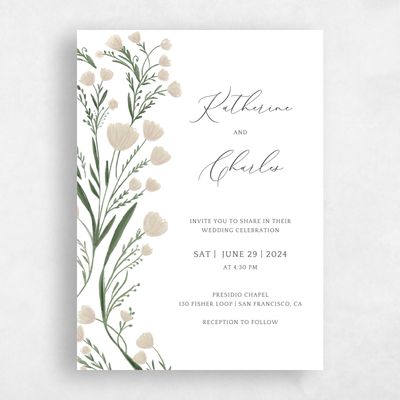 Classic Greige, White Wedding Invitation - Pemberton Portrait