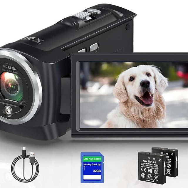 Gcasio 2.7K Video Camera Camcorder QHD 50MP YouTube Vlogging Camera Webcam 16X Digital Zoom with 32G SD Card 270 Degree Rotation Screen Camcorders and 2 Batteries Recording While Charging