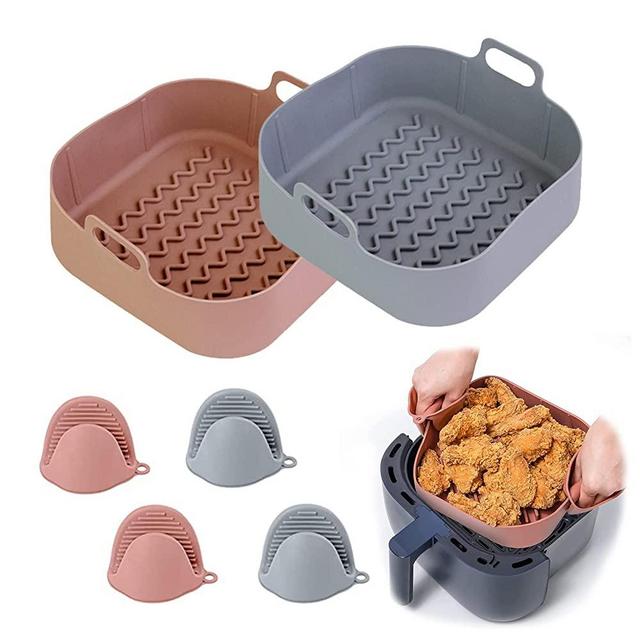 2pcs Air Fryer Silicone Liners Pot Basket Square, Easy Cleaning Air Fryer Accessory, Replace of Parchment Paper Liner, Food Safe Reusable Air Fryer Basket, Fits 3.6 To 6.8QT - With Heat-Resistant Clip