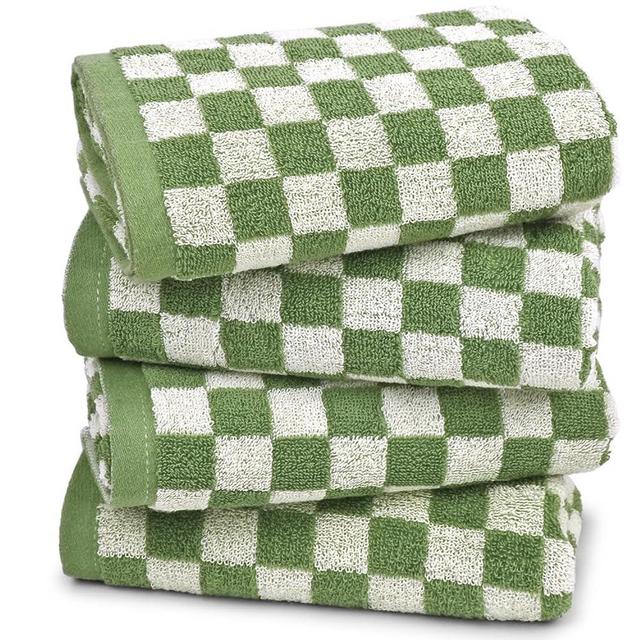 Jacquotha Green Hand Towels for Bathroom Set of 4 - Cute Checkered Hand Towel for Kitchen Home Decor, Lightweight Bathroom Towels for Bath Face Body