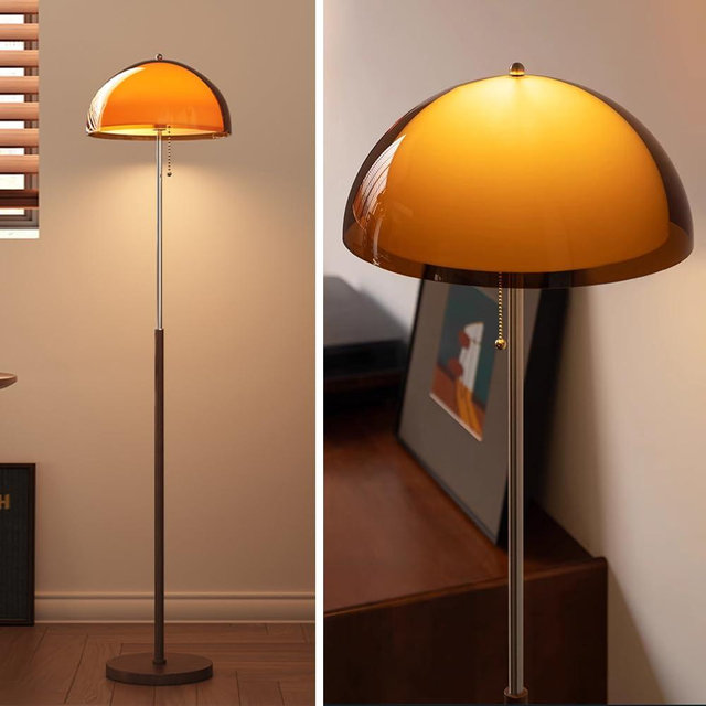 OROILUPU Mushroom Floor Lamp 63" H Orange Floor Lamp for Living Room with Gradient Double Dome Lampshade 3 Color Adjustable Light Pull Chain Switch MCM Standing Lamp for Bedroom Office Study Room