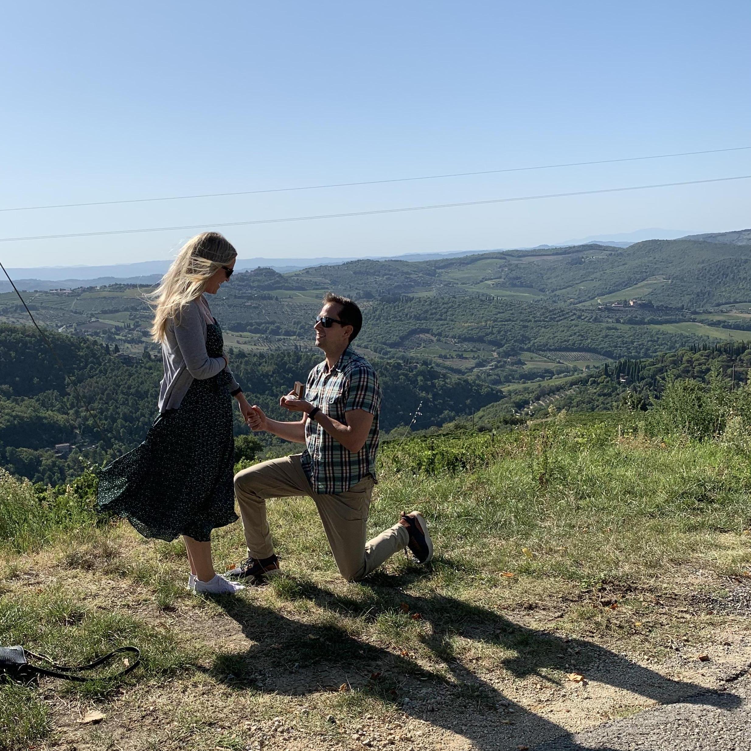 Mike proposing in the chianti wine region outside of Florence, Italy - September 2019
