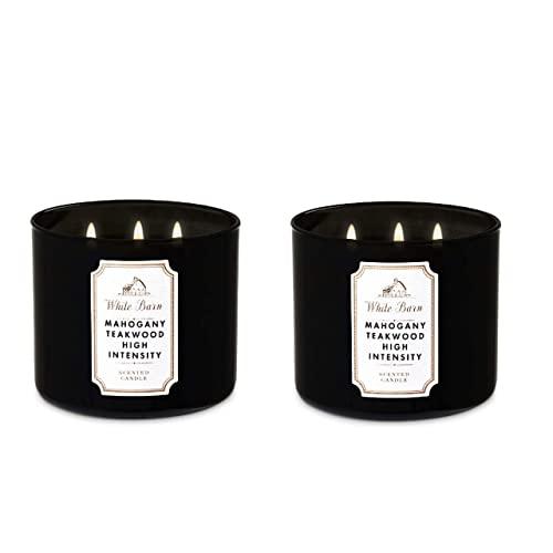 Bath & Body Works White Barn 3-Wick Candle in Mahogany Teakwood High Intensity (Pack of 2)