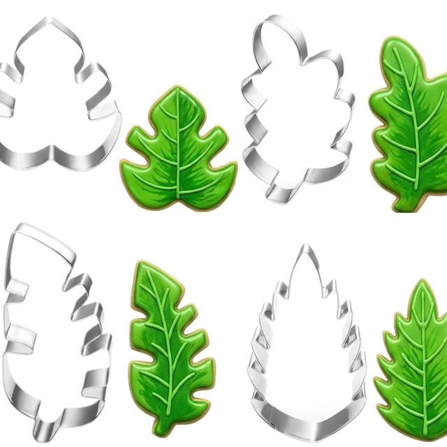 LUBTOSMN Tropical Leaves Cookie Cutter Set-4 Piece- Oak, Monstera, Fern Leaf, Tropical Leaves Cookie Fondant Biscui Cutters