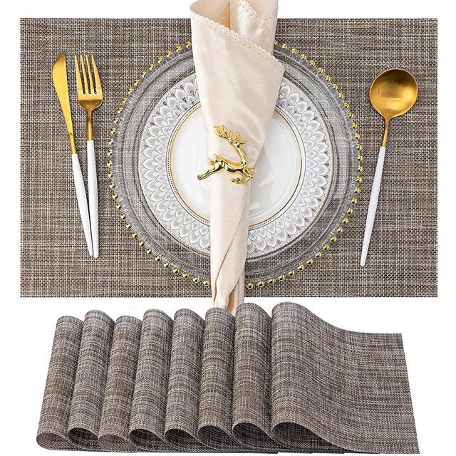 HGMO Placemats, Set of 8 Heat Resistant Stain Resistant Anti-Water Non-Slip Placemats for Dining Table, Washable Durable PVC Place Mats Weave Vinyl Table Mats(Cappuccino)