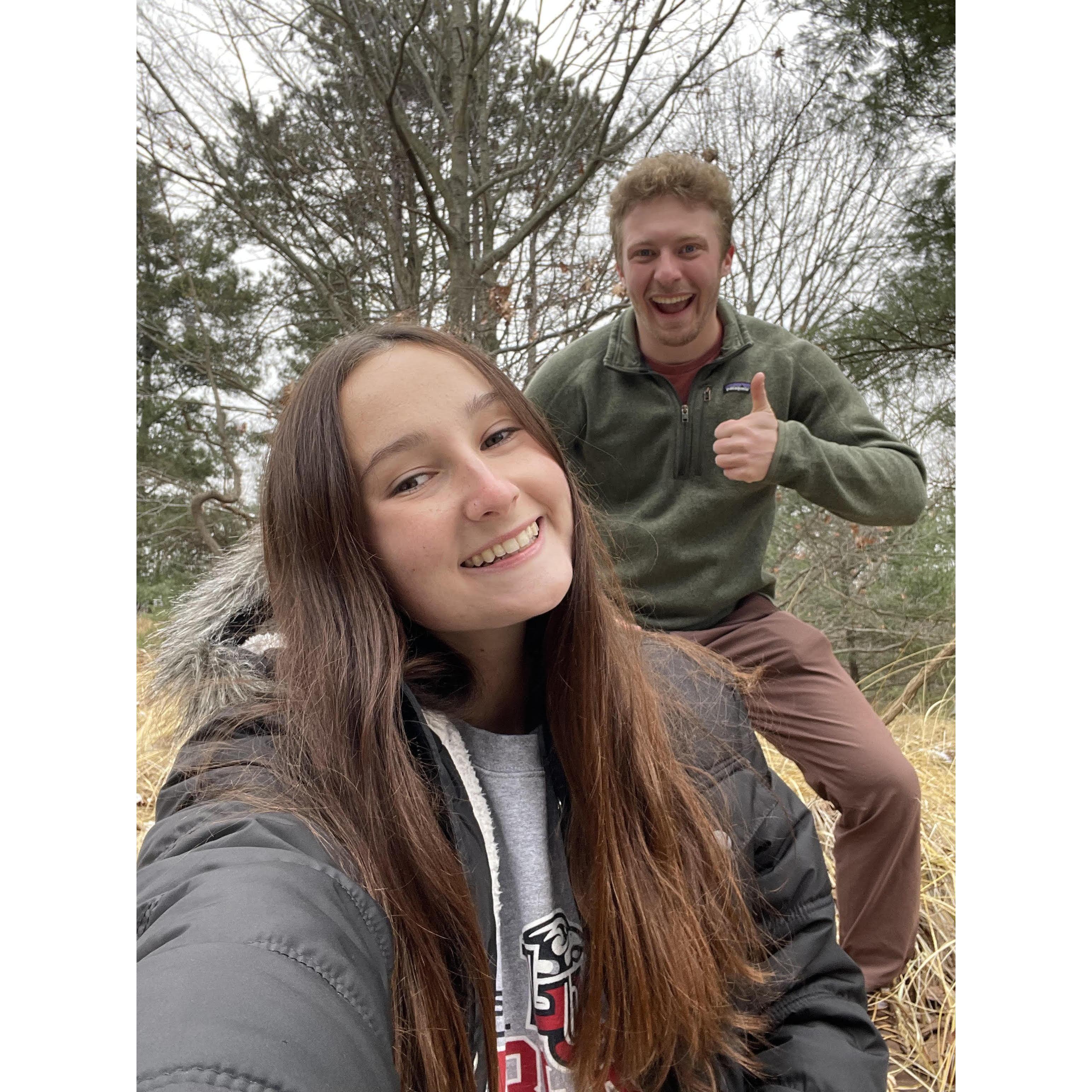Favorite hobby = hiking together.