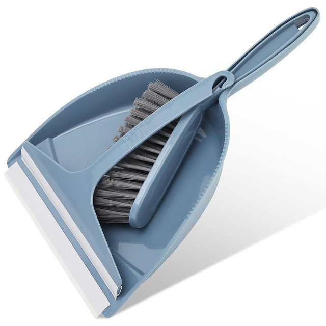 Small Hand Broom with Dustpan Combo Set,Mini Dust Pan and Brush Set with a Scraper Squeegee for Quick Cleanups,3-Piece Wall Mountable Cleaning Tools for Particles,Little Messes,Hair,Crumb