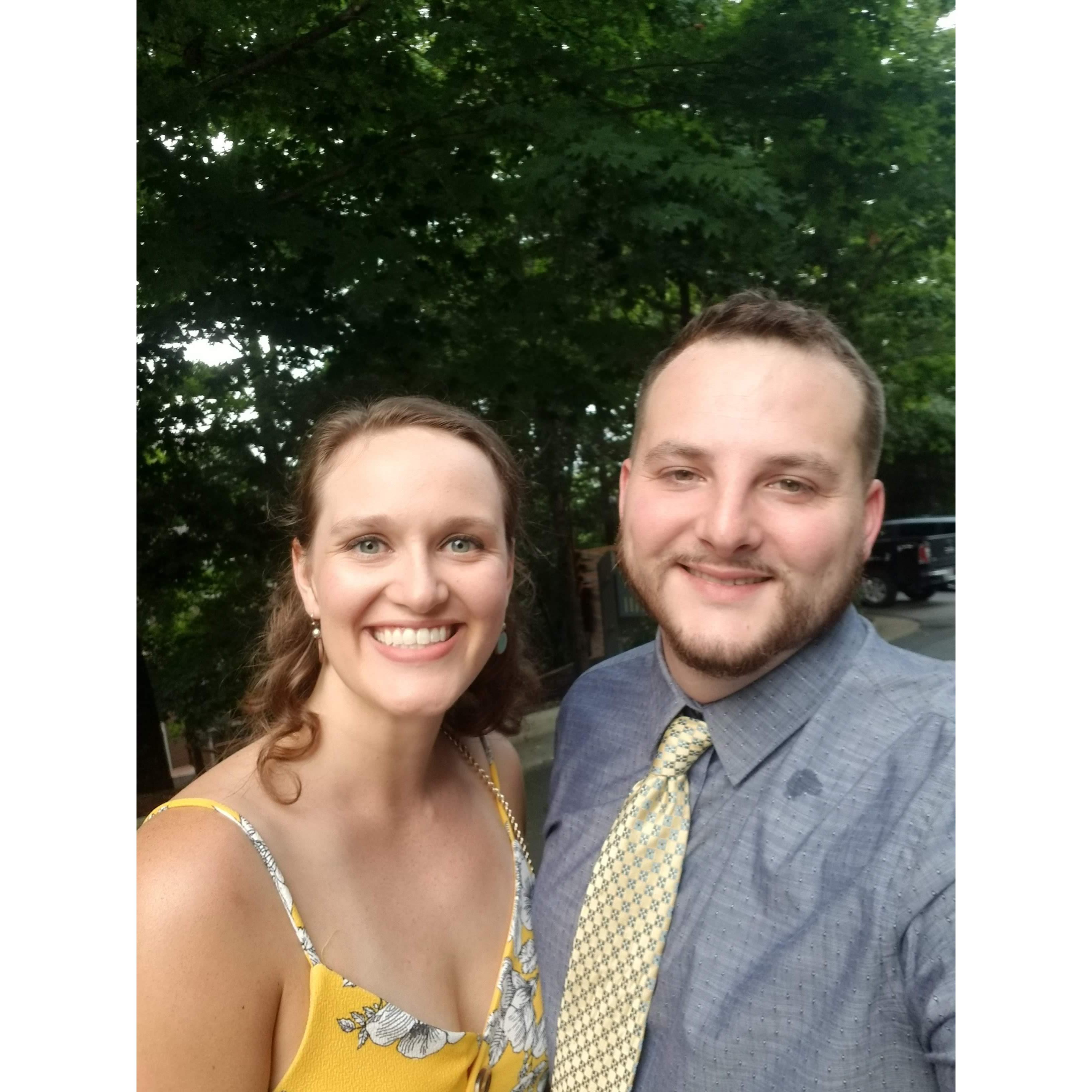 Our first wedding together! Seven months smitten.