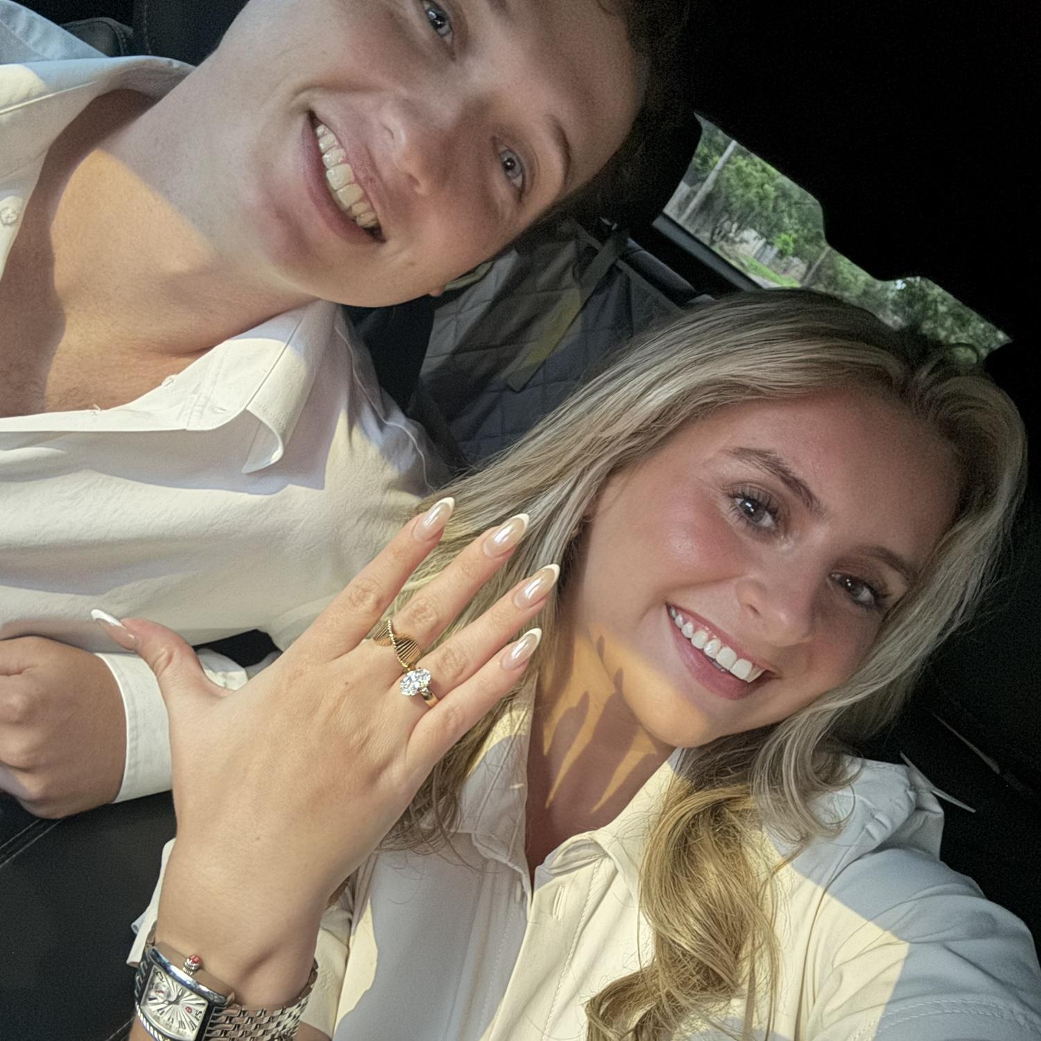 Shane and I driving to a family dinner after he proposed!