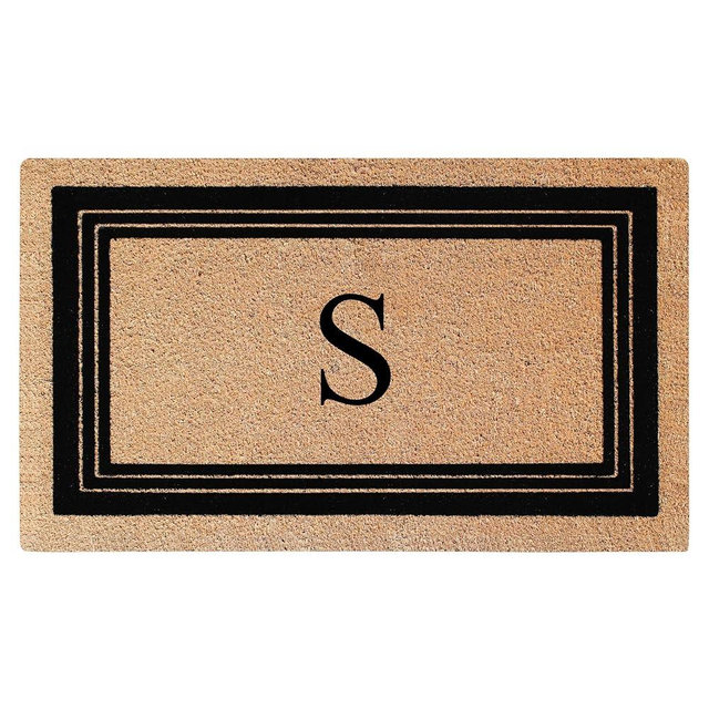 A1HC Natural Coir Flock Monogrammed Door Mat for Front Door 18"x30", Anti-Shed Treated Durable Doormat for Entrance, Heavy Duty, Thin Profile, Easy to Clean, Long Lasting, Front Door Entry Doormat