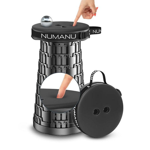NUMANU 2026 Upgraded Padded Collapsible Stool, Max 620lbs 2.5"-18" H Adjustable Portable Folding Stool for Adults, Retractable Foldable Telescopic Seat Camping Chair or Footrest