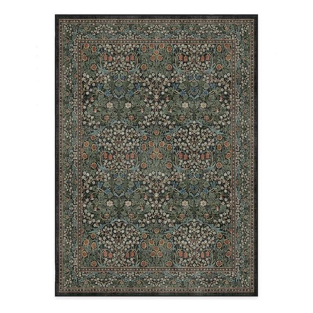 RUGGABLE x Morris & Co Washable Rug - Perfect Bohemian Area Rug for Living Room Bedroom Kitchen - Non-Slip, Child Friendly, Stain & Water Resistant - Blackthorn Forest Green 5'x7' (Standard Pad)