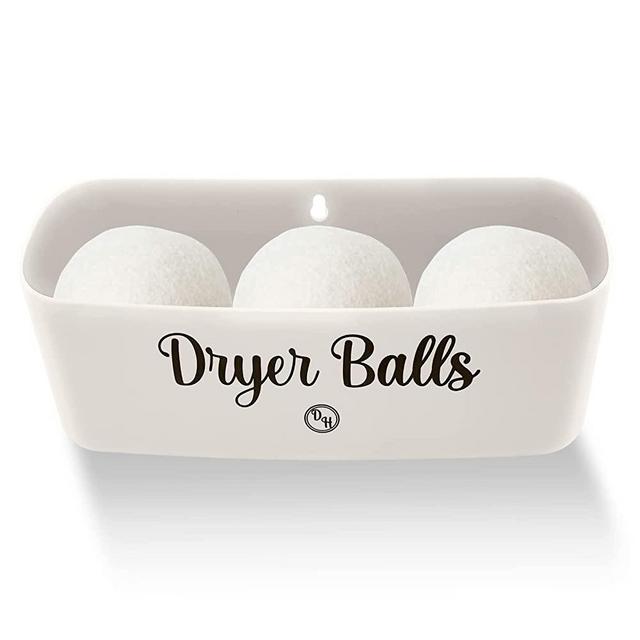 Laundry Room Organization and Storage - Magnetic Dryer Ball Holder - Lint Bin for Laundry Room Alternative - Magnetic Holder for Laundry Accessories - Fits Wool Dryer Ball Basket (Off-White)