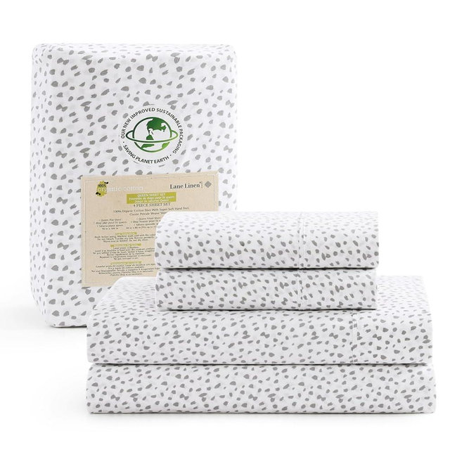 LANE LINEN 100% Organic Cotton King Bed Set, 4-Piece Cotton Bed Sheets, Crisp Percale Weave, Ultra Soft Bedding Sets & Collections, Breathable, 15" King Size Sheets Deep Pocket Set - Haze Grey