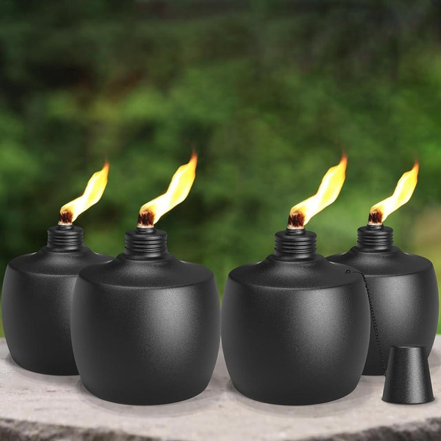 FALBAWR 4-Pack Citronella Tabletop Torches, 20.5 oz Table Top Torches for Outdoor, Metal Oil Burner Candles, Garden Torches with Fiberglass Wick for Yard, Patio, Deck, Garden, Party, Landscape