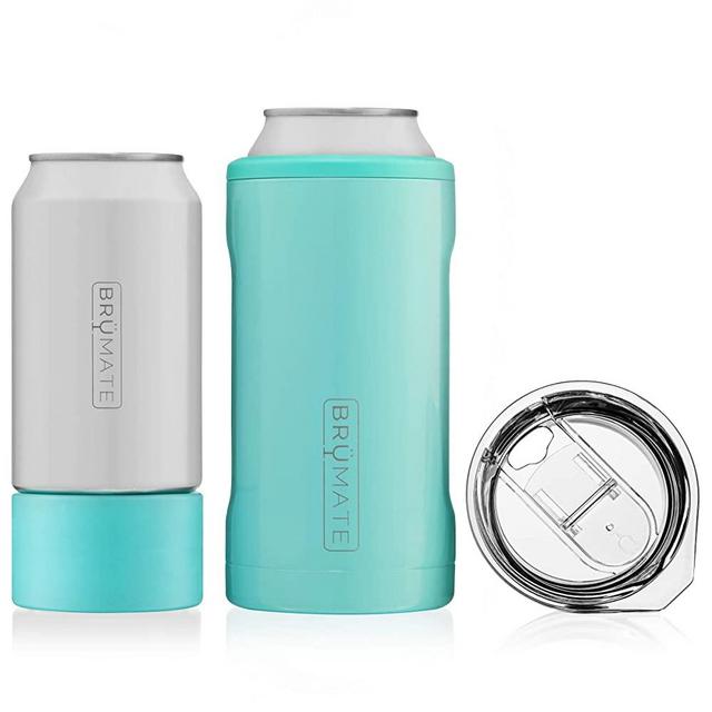 BrüMate HOPSULATOR TRíO 3-in-1 Stainless Steel Insulated Can Cooler, Works With 12 Oz, 16 Oz Cans And As A Pint Glass (Aqua Blue)